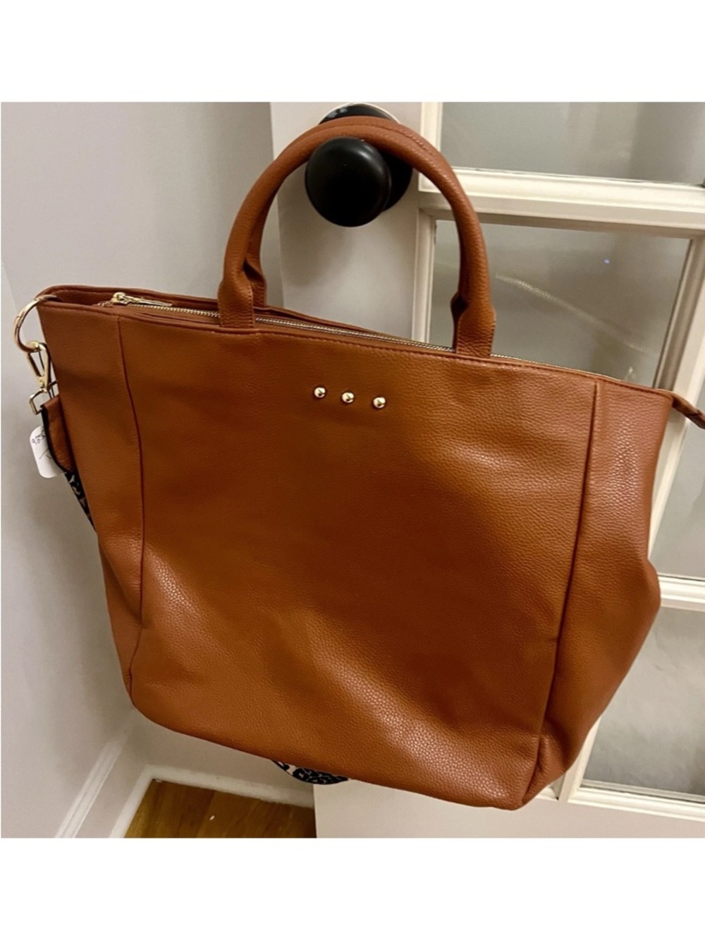 Classic Cognac faux  Leather Tote Bag - Spacious Everyday Carry